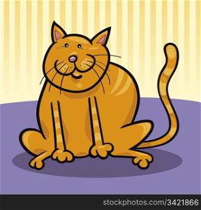cartoon illustration of funny yellow cat sitting on the floor