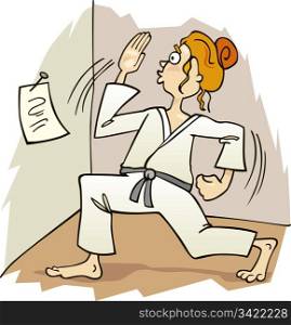 Cartoon illustration of girl practicing karate