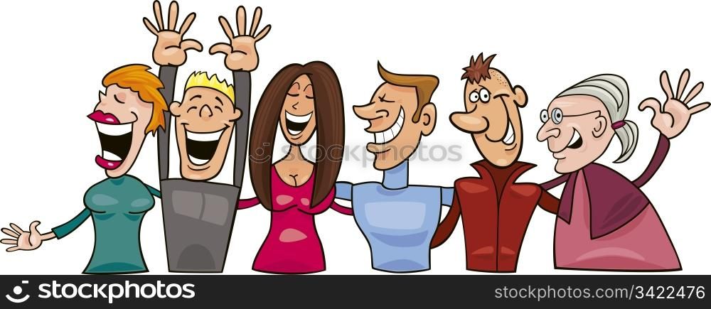 Cartoon illustration of group of happy people