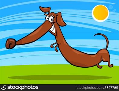 cartoon illustration of happy jumping dachshund dog