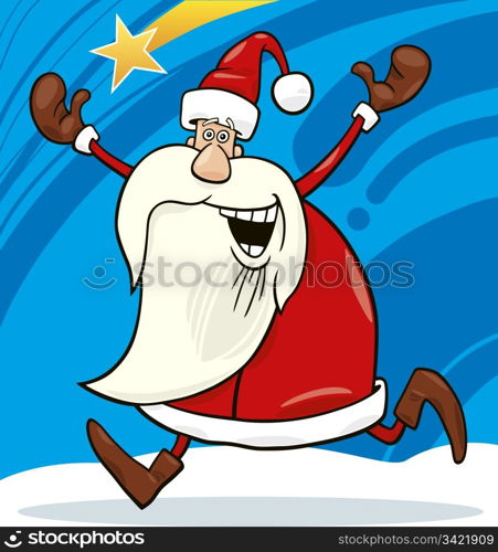 cartoon illustration of happy running santa