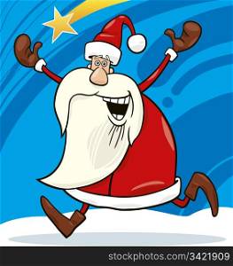 cartoon illustration of happy running santa