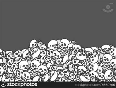 Cartoon illustration of huge pile of skulls as background texture
