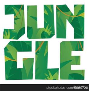 Cartoon illustration of jungle word with background vegetation