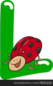 cartoon illustration of L letter for ladybug