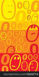 Cartoon illustration of lots of emoticon face expressions grouped together