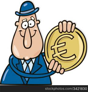 Cartoon illustration of man with euro coin