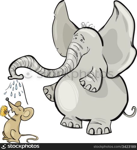 cartoon Illustration of Mouse and Elephant
