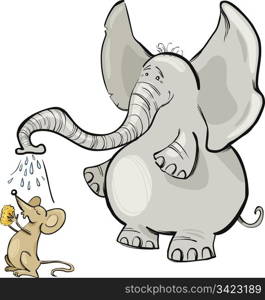 cartoon Illustration of Mouse and Elephant