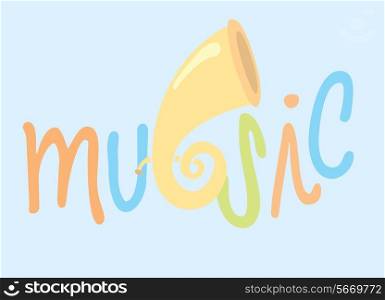 Cartoon illustration of music and cute wind instrument
