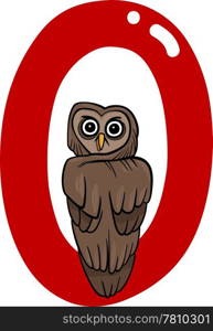 cartoon illustration of O letter for owl