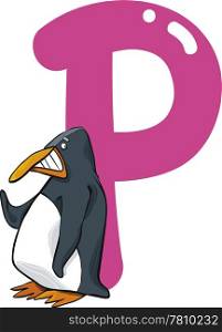 cartoon illustration of P letter for penguin
