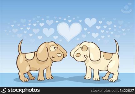 Cartoon illustration of puppies in love
