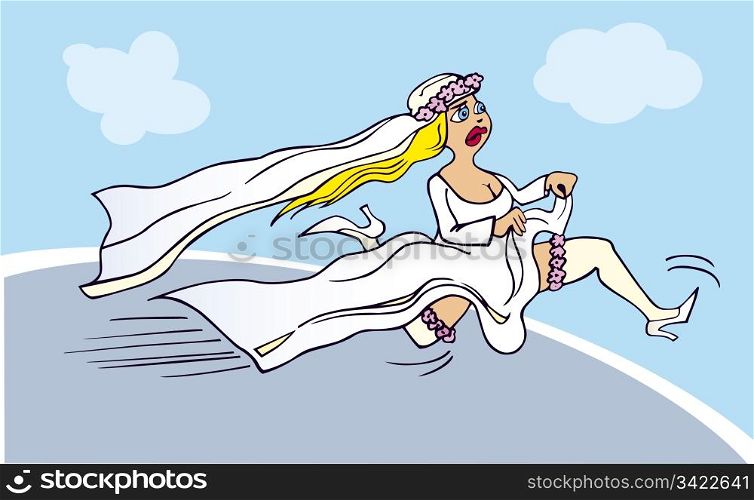 Cartoon illustration of running bride
