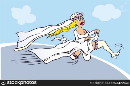 Cartoon illustration of running bride