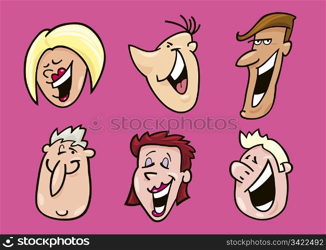 Cartoon illustration of set of happy faces