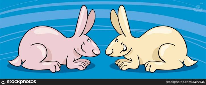 Cartoon illustration of Two Cute Bunnies