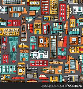 Cartoon illustration urban background or seamless colorful city pattern