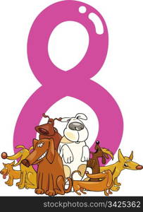 cartoon illustration with number eight and dogs