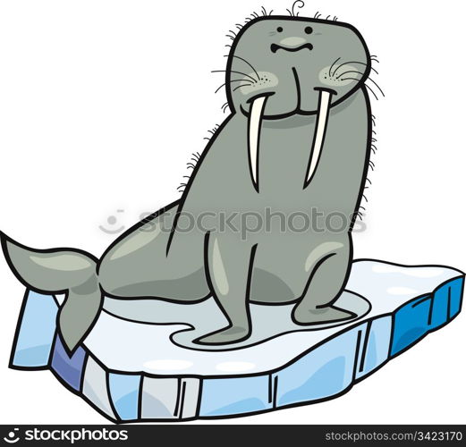 cartoon illustrationof walrus on floating ice