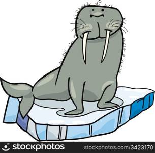 cartoon illustrationof walrus on floating ice