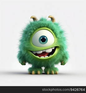 Cartoon Monster with Big Teeth and Huge Eyes on White Background. Generative ai. High quality illustration. Cartoon Monster with Big Teeth and Huge Eyes on White Background. Generative ai