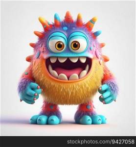 Cartoon Monster with Big Teeth and Huge Eyes on White Background. Generative ai. High quality illustration. Cartoon Monster with Big Teeth and Huge Eyes on White Background. Generative ai