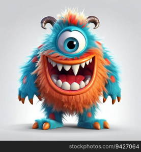 Cartoon Monster with Big Teeth and Huge Eyes on White Background. Generative ai. High quality illustration. Cartoon Monster with Big Teeth and Huge Eyes on White Background. Generative ai