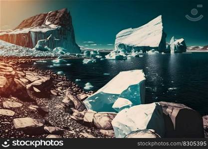 cartoon nature winter arctic landscape with iceberg. Neural network AI generated art. cartoon nature winter arctic landscape with iceberg. Neural network AI generated