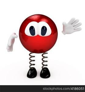 Cartoon red character greeting you. 3d computer gererated image