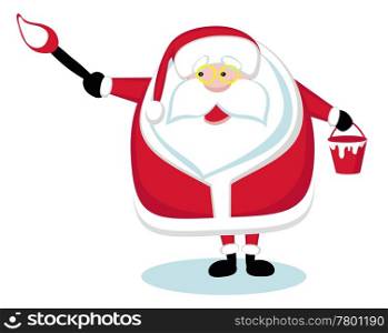 Cartoon Santa holding a paint brush. Vector. Santa painting