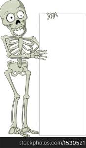 Cartoon skeleton with blank sign