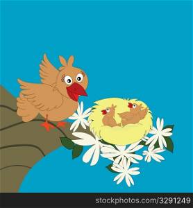 Cartoon sketch with birds family