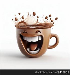 Cartoon Smiling Coffee Cup Giving a Thumbs Up on White Background. Generative ai. High quality illustration. Cartoon Smiling Coffee Cup Giving a Thumbs Up on White Background. Generative ai