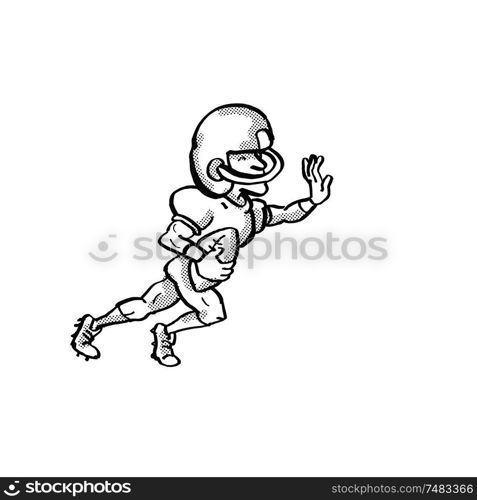 Cartoon style illustration of an American football player done in black and white on isolated white background. American Football Player Cartoon Black and White