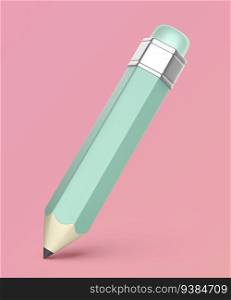 Cartoon style pencil with eraser on pink background