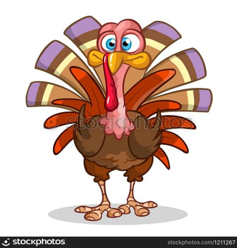Cartoon Thanksgiving turkey isolated on white. Vector