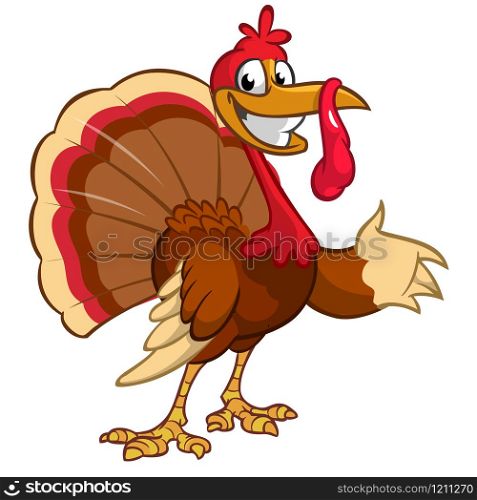 Cartoon turkey presenting. Vector character isolated on white background