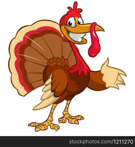 Cartoon turkey presenting. Vector character isolated on white background