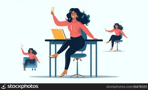 Cartoony happy Plus Size Playful Female Entrepreneur working on the laptop