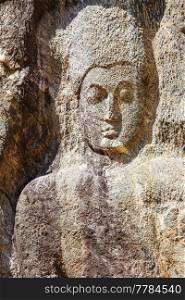Carved Buddhist Sculpture Rock in Buduruvagala (UNESCO World Heritage Site),  Sri Lanka, South Asia