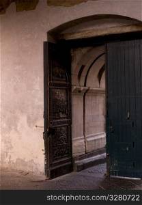 Carved door in Naples