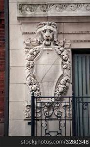 Carved emblem on the wall of a building in Boston, Massachusetts, USA