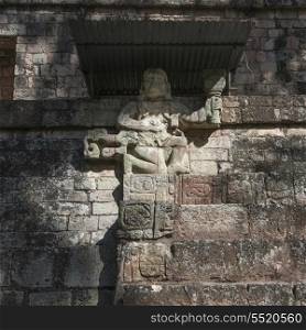 Carved figure at an archaeological site, Copan, Copan Ruinas, Copan Department, Honduras