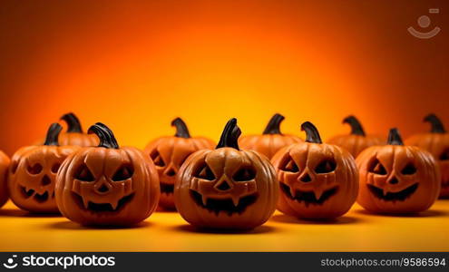 Carved halloween pumpkins on table. Halloween pumpkins. Jack O’Lanterns. Template for banner.. Carved halloween pumpkins on table. Halloween pumpkins. Jack O’Lanterns. Template banner.