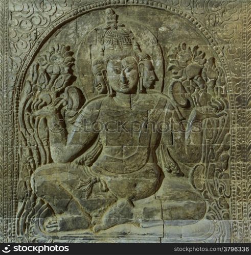 Carved sandstone figure of Hindu god