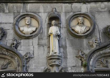 Carved statue, Basilica of the Holy Blood, Burg Square, Bruges - Brugge, Belgium, Europe