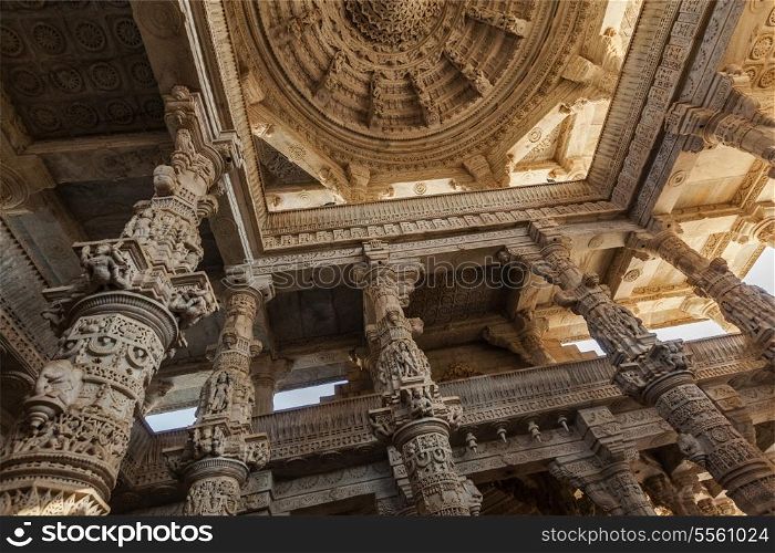 Carved stone ceiling in Ranakpur temple, Rajasthan
