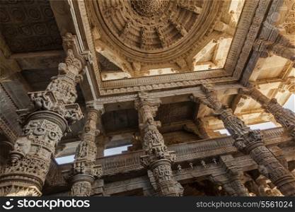 Carved stone ceiling in Ranakpur temple, Rajasthan