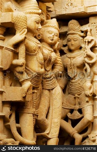 Carved stone statues in a temple, Jaisalmer, Rajasthan, India